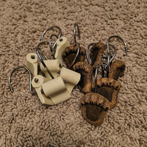 Bear Paw Claw and Toilet Paper Rustic Shower Curtain Hooks - Picture 2 of 5